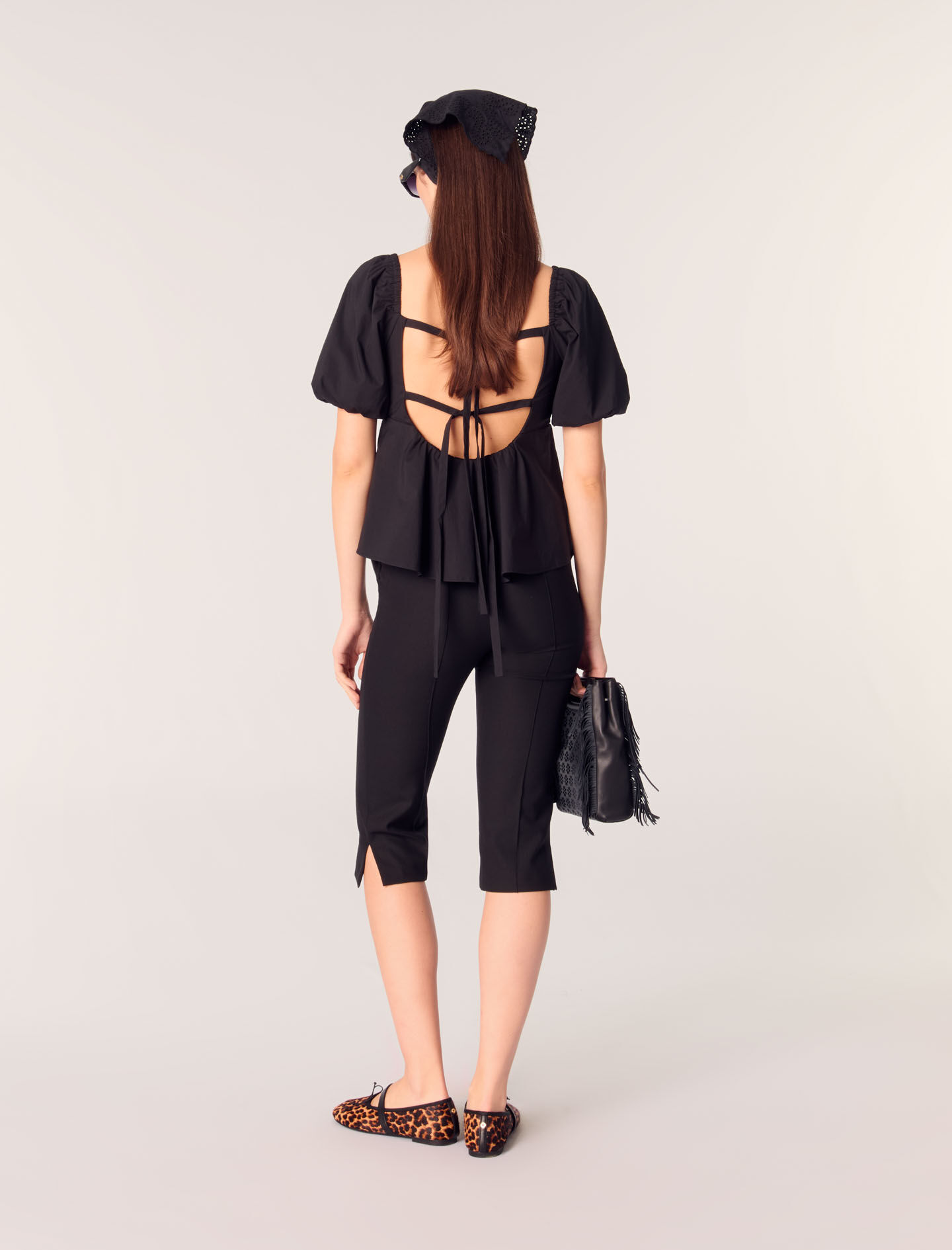 Poplin top with balloon sleeves