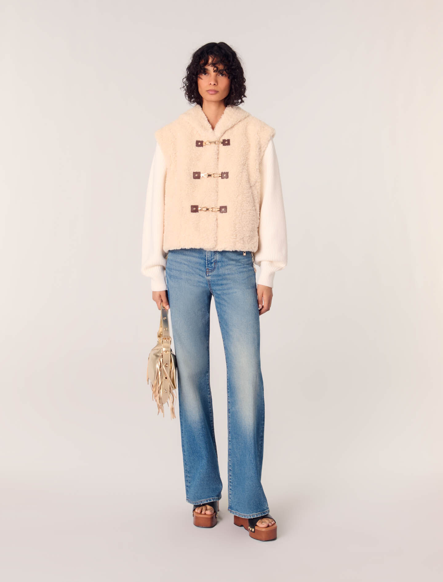 Dual-material faux fur jacket