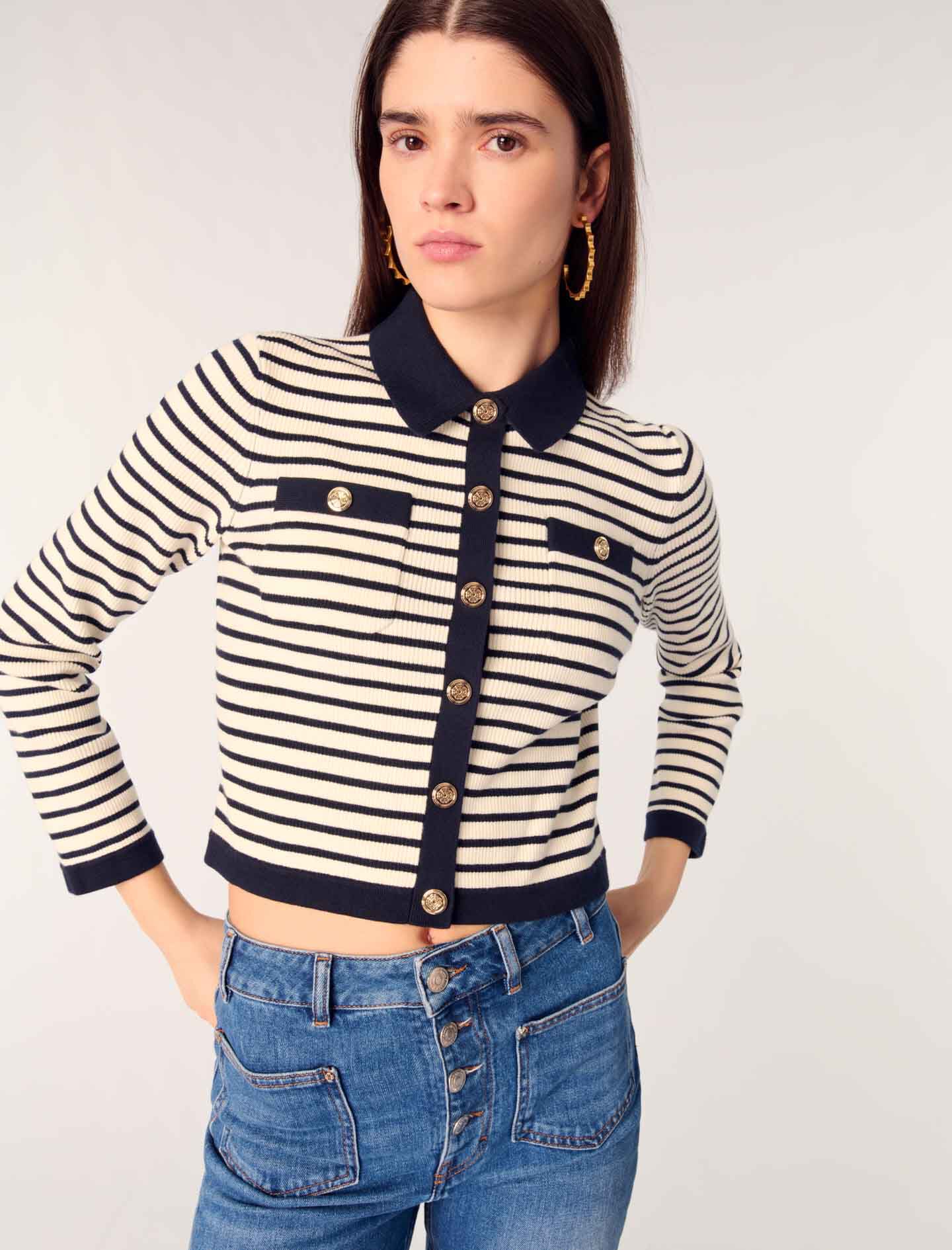 Cropped rib knit cardigan