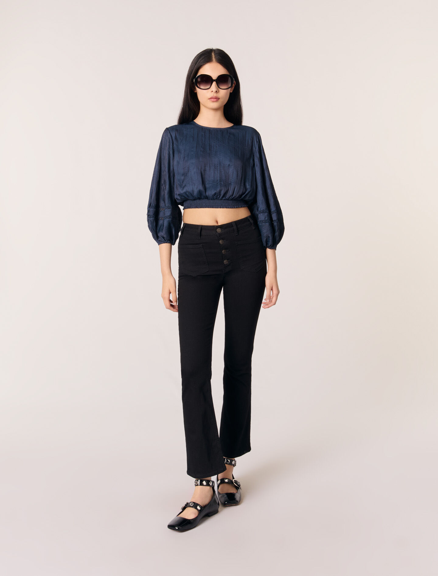 Satin-look short top