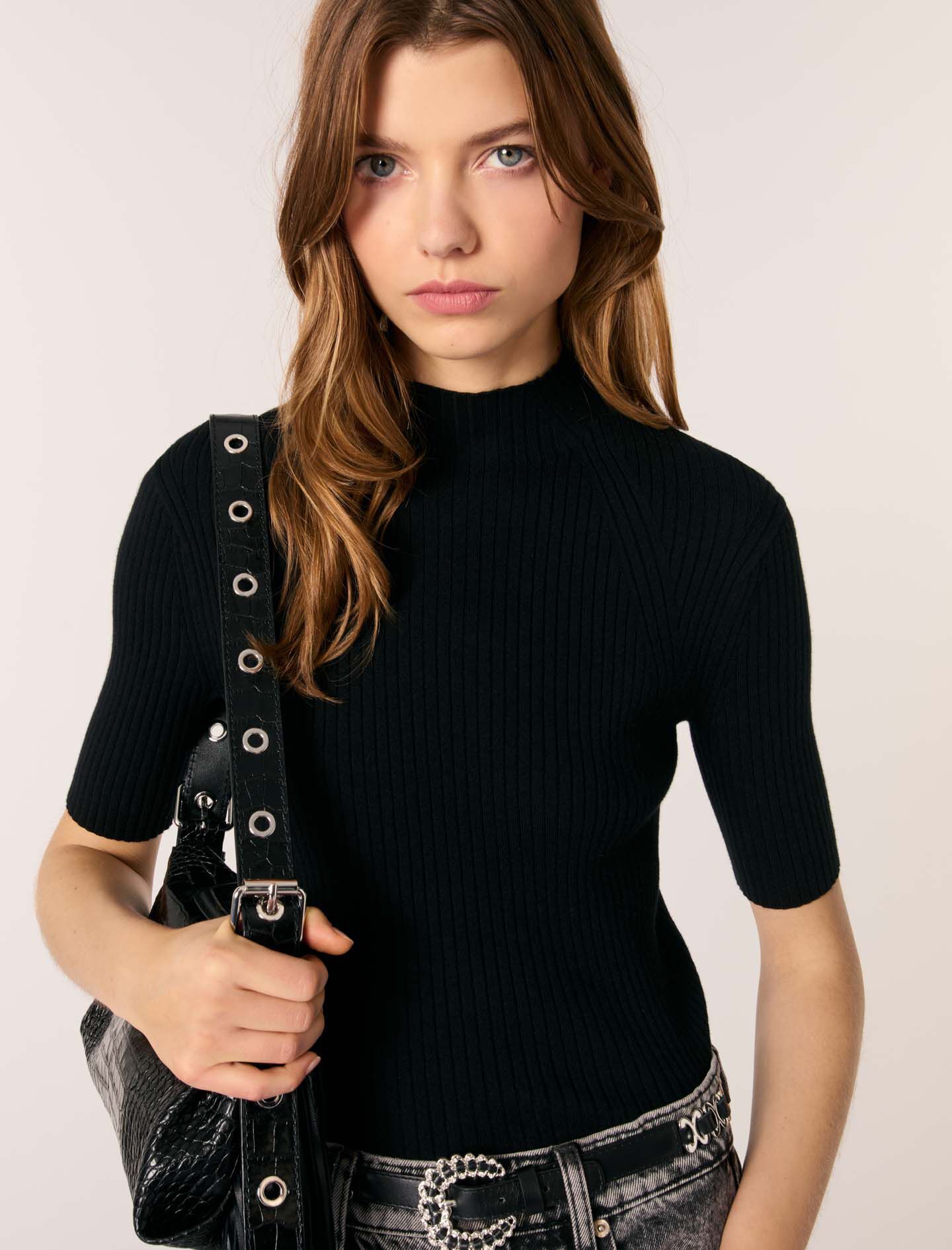 Cotton and silk ribbed top