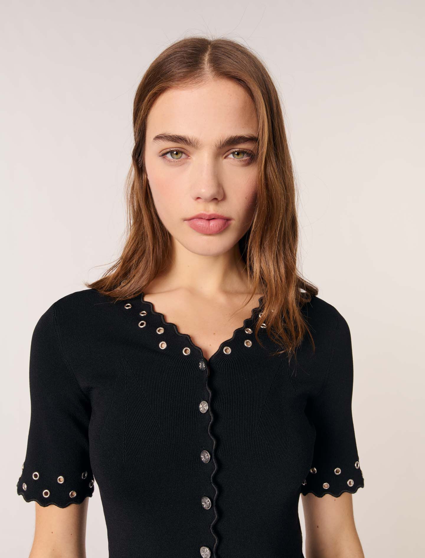 Cropped cardigan with eyelets