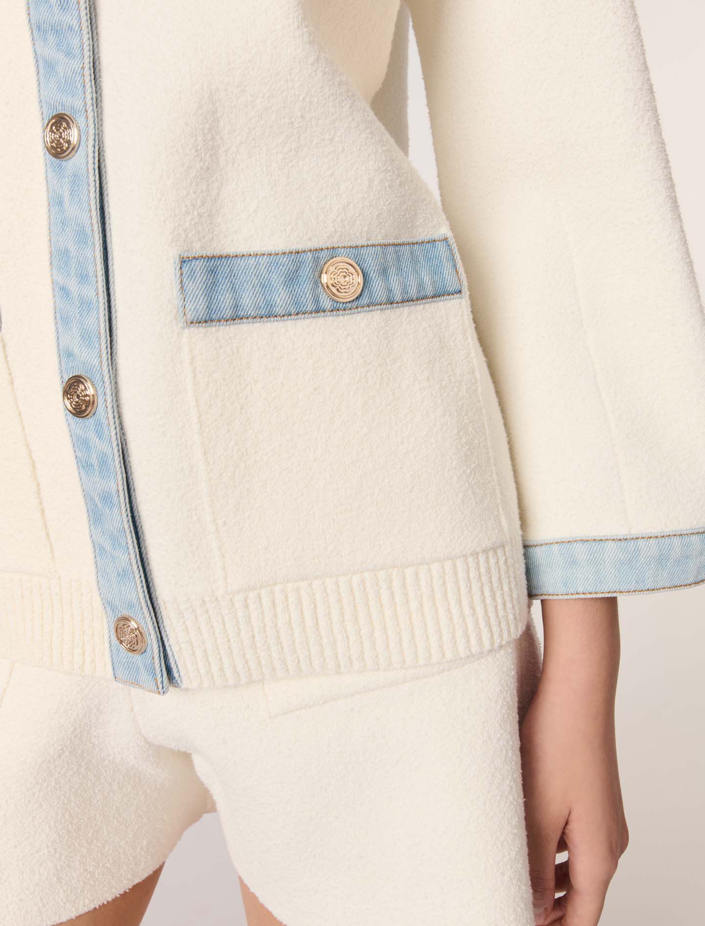 Long cardigan with denim details