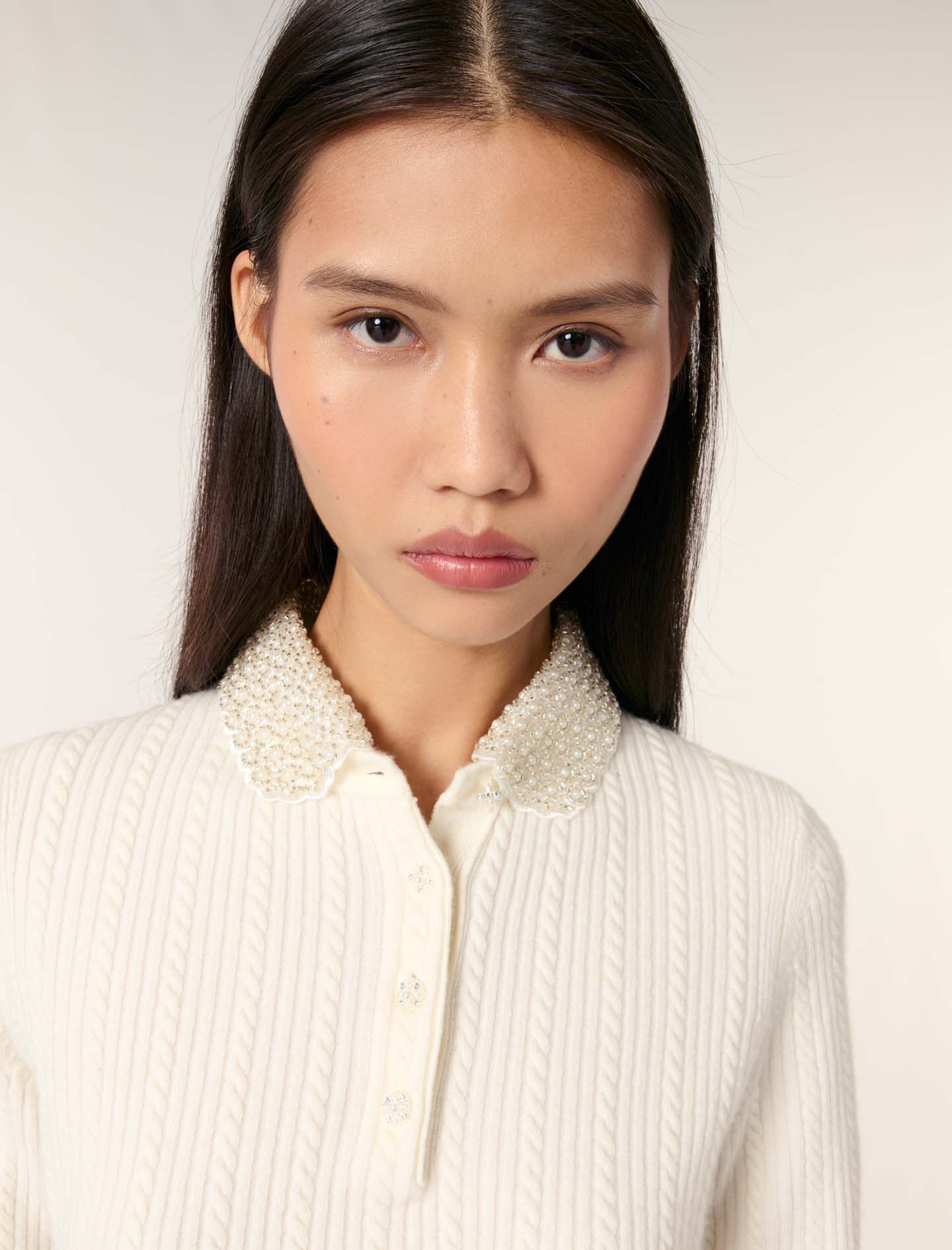 Removable collar knit polo shirt