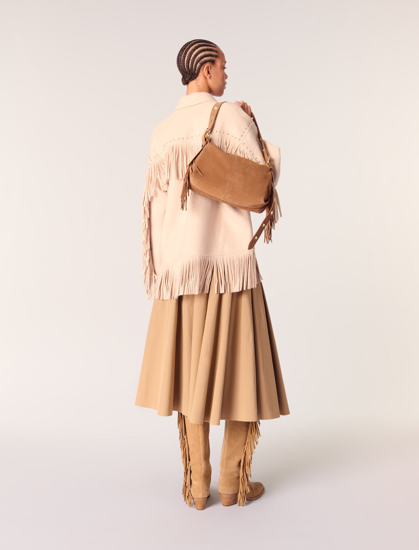 Double-breasted fringed coat