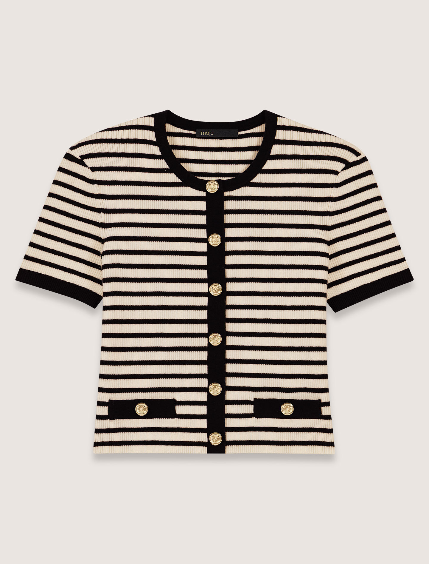 Cropped rib knit cardigan