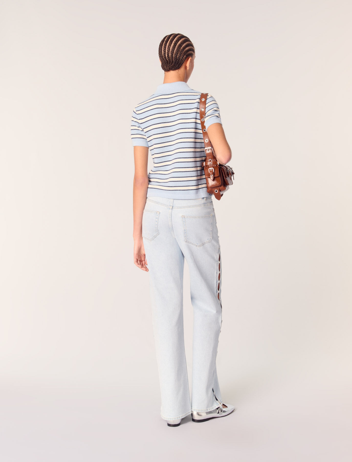 Striped knit polo shirt