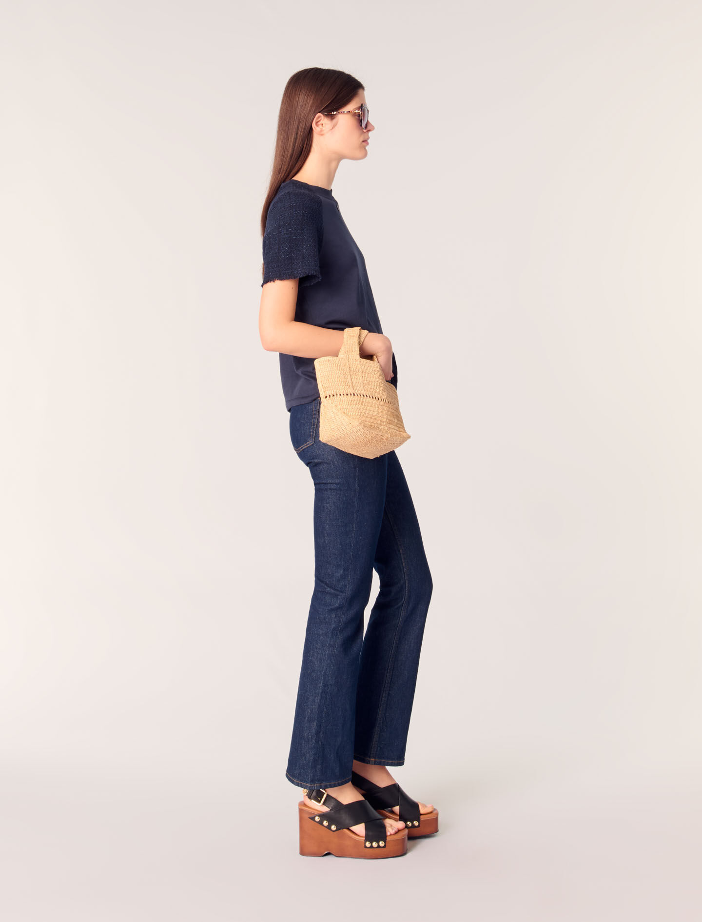 Tweed-sleeved T-shirt