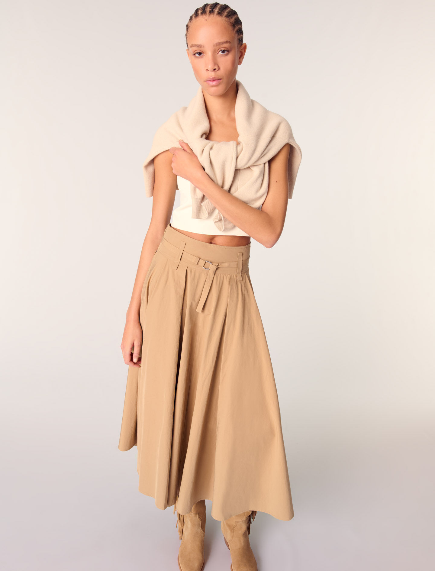 Cotton pleated maxi skirt
