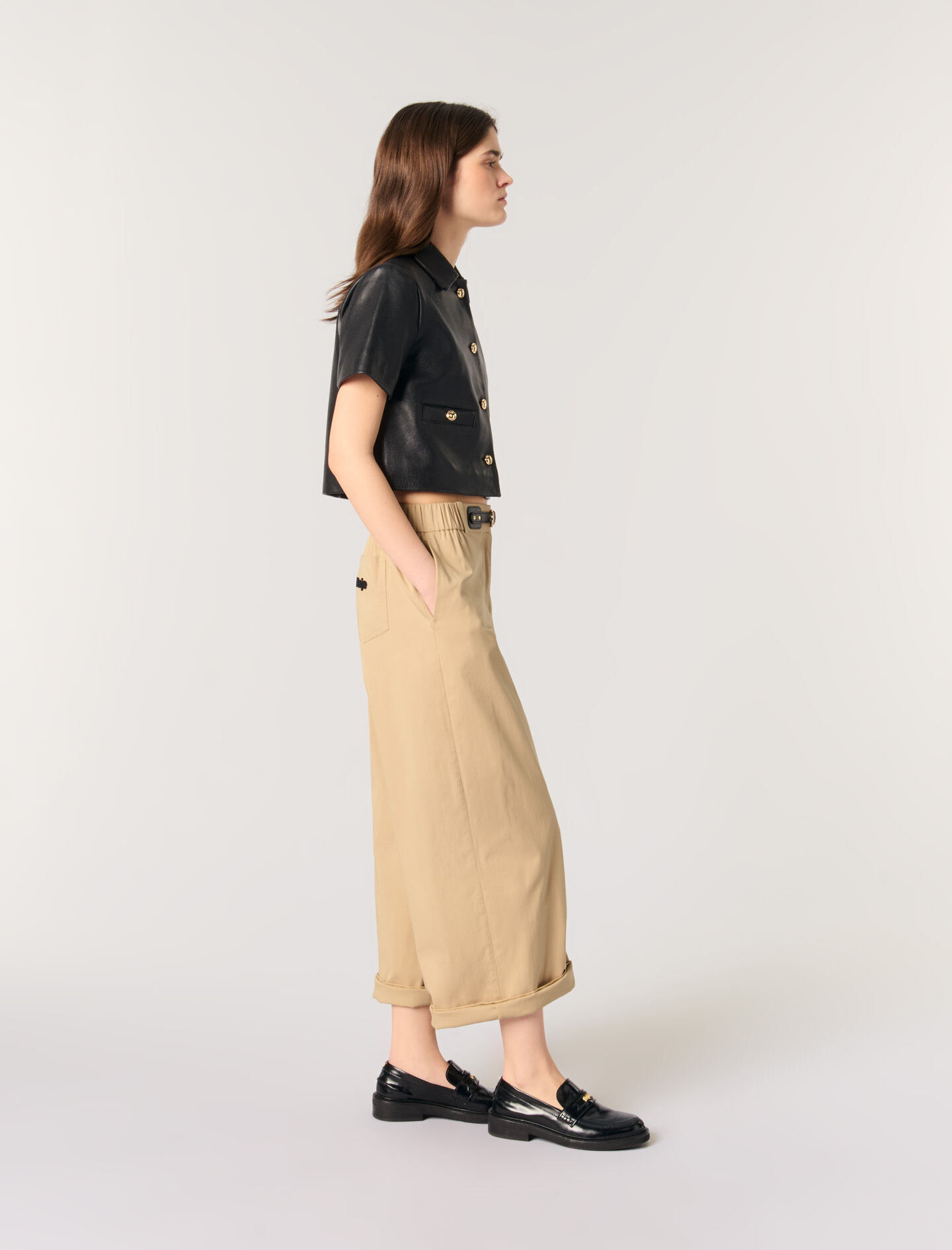 Wide-leg cotton trousers