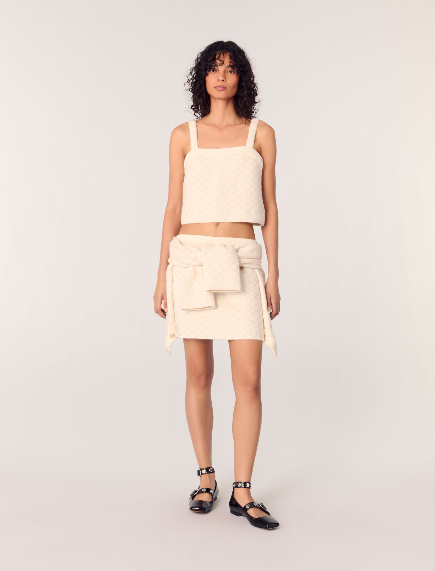 Tweed-effect knit crop top