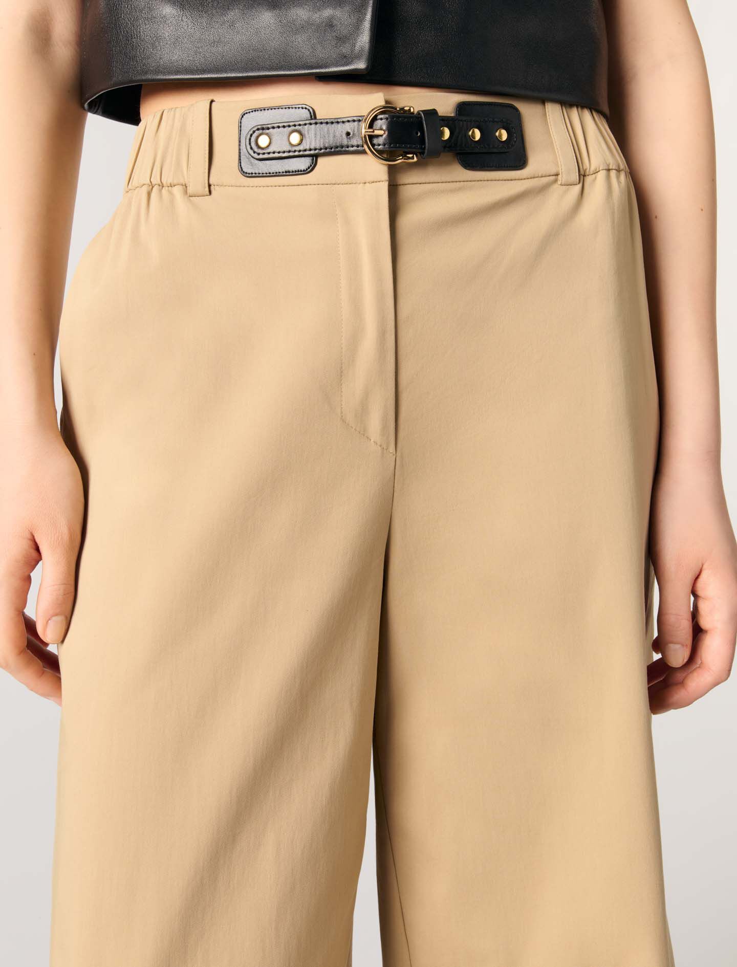 Wide-leg cotton trousers