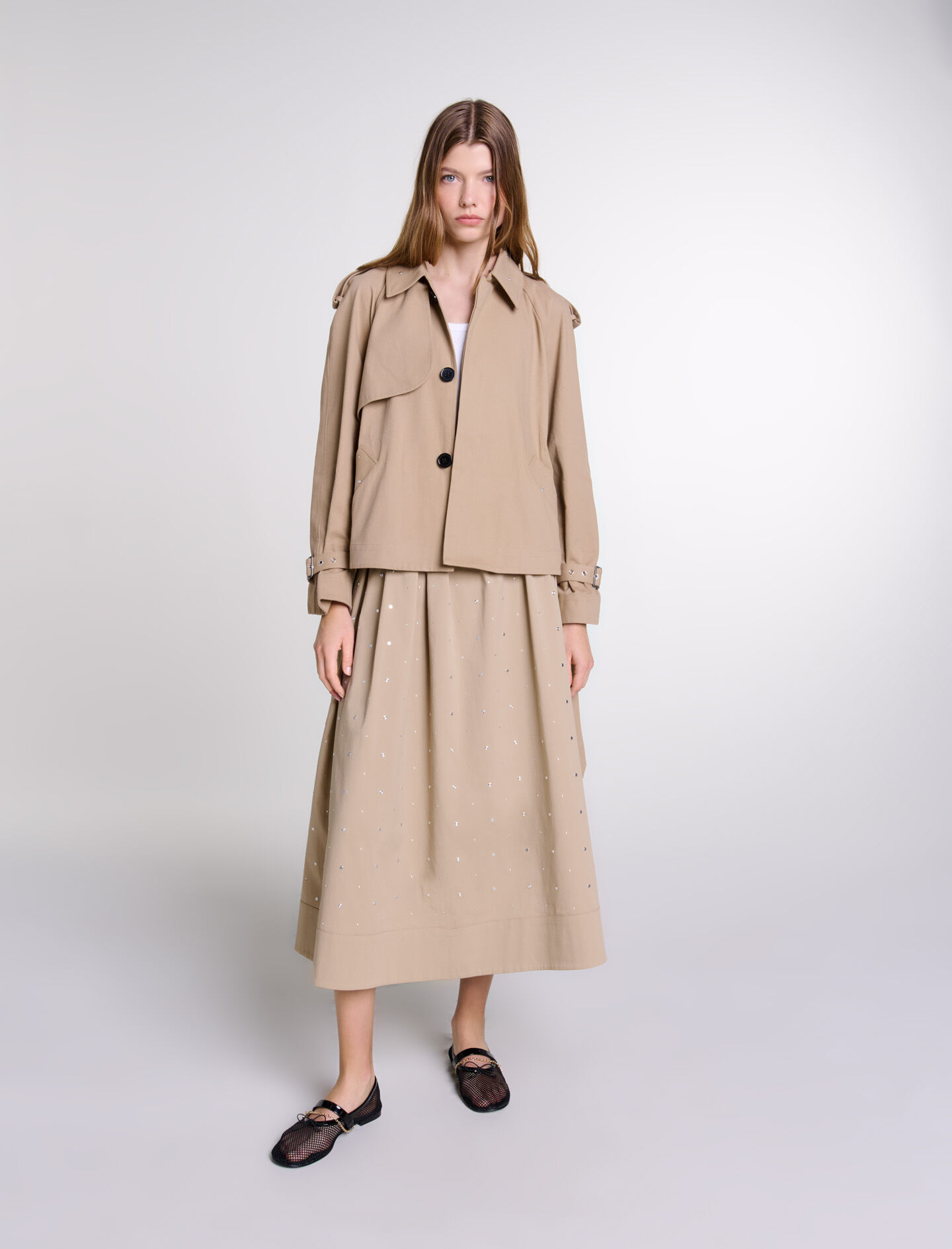 Long studded cotton skirt