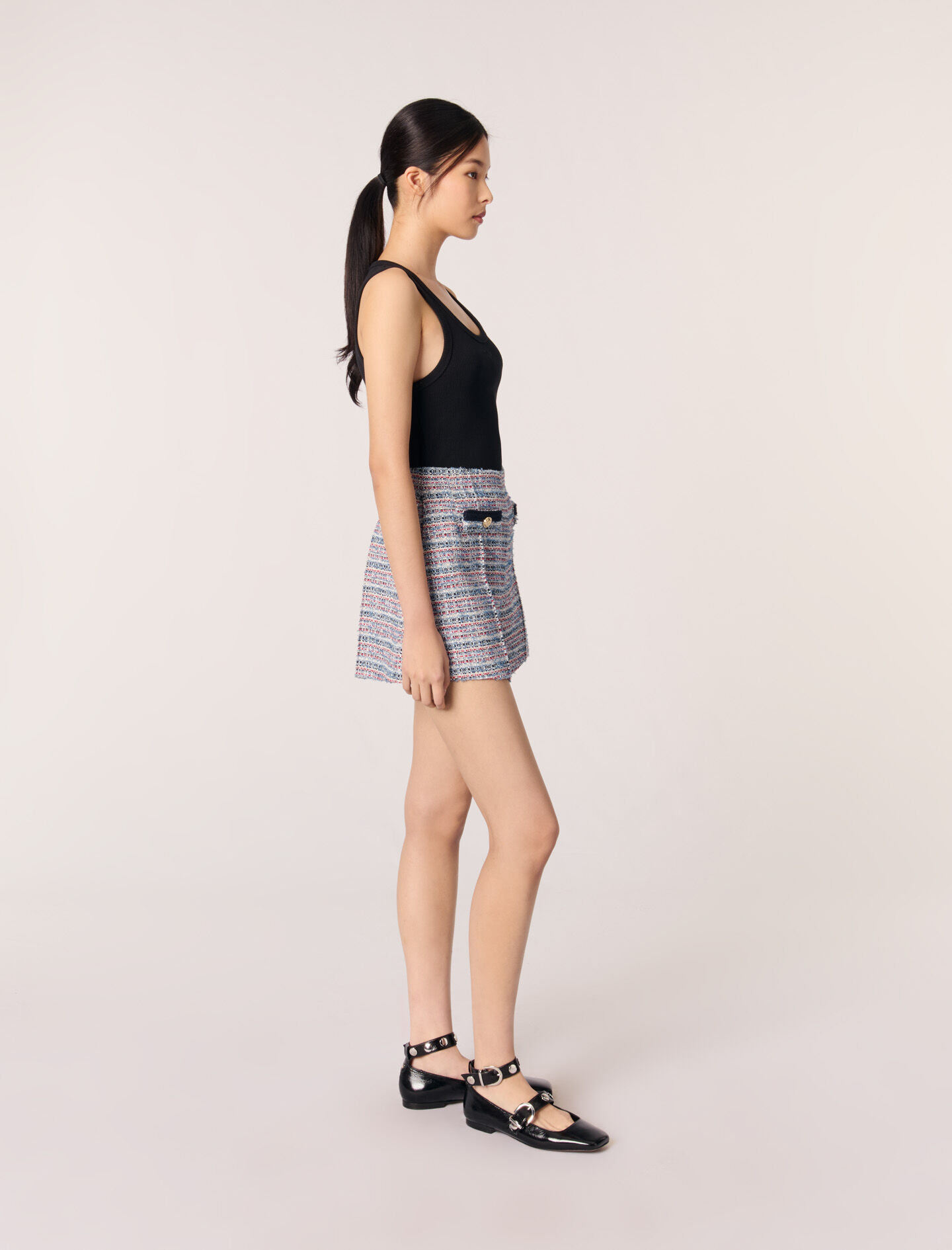 Tweed shorts with contrasting trim