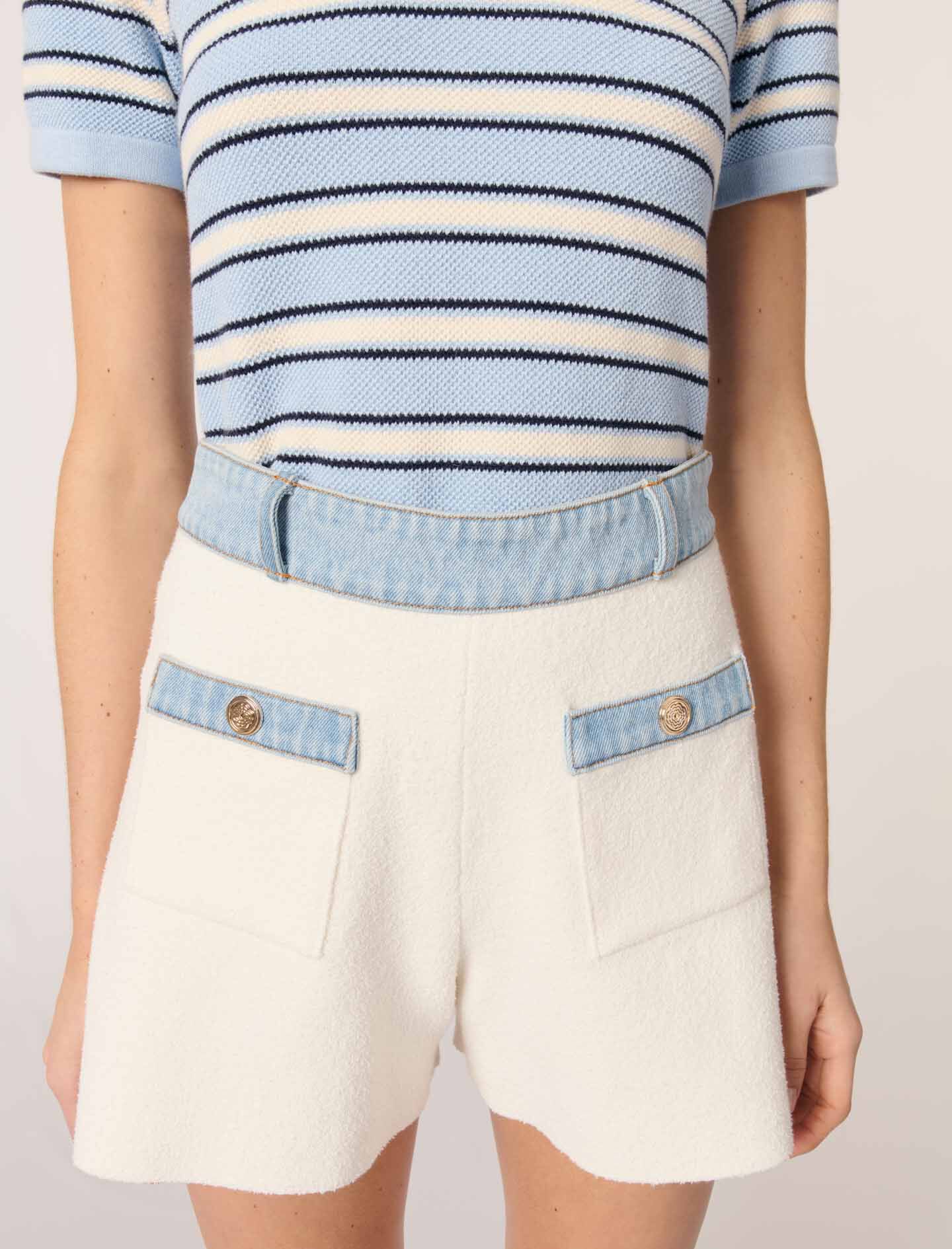 Knitted shorts with denim trim