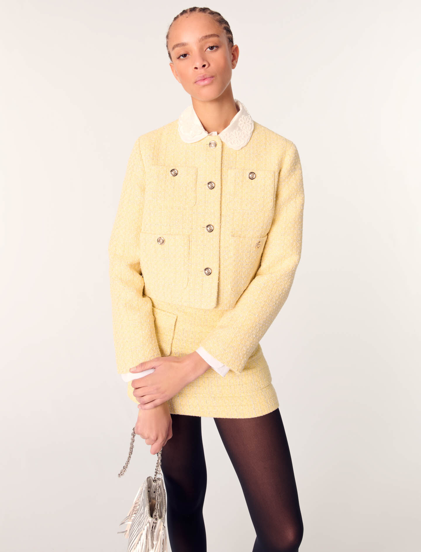 Short tweed and lurex jacket