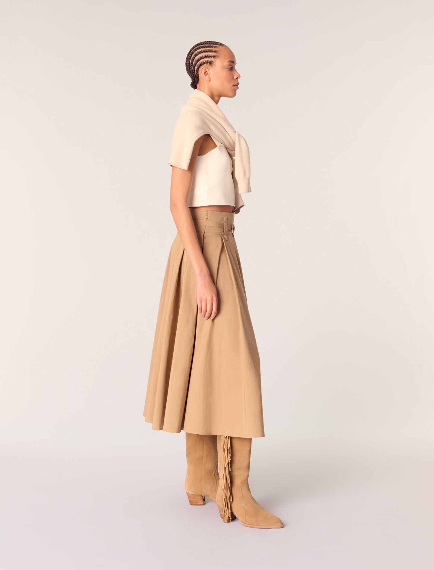 Cotton pleated maxi skirt