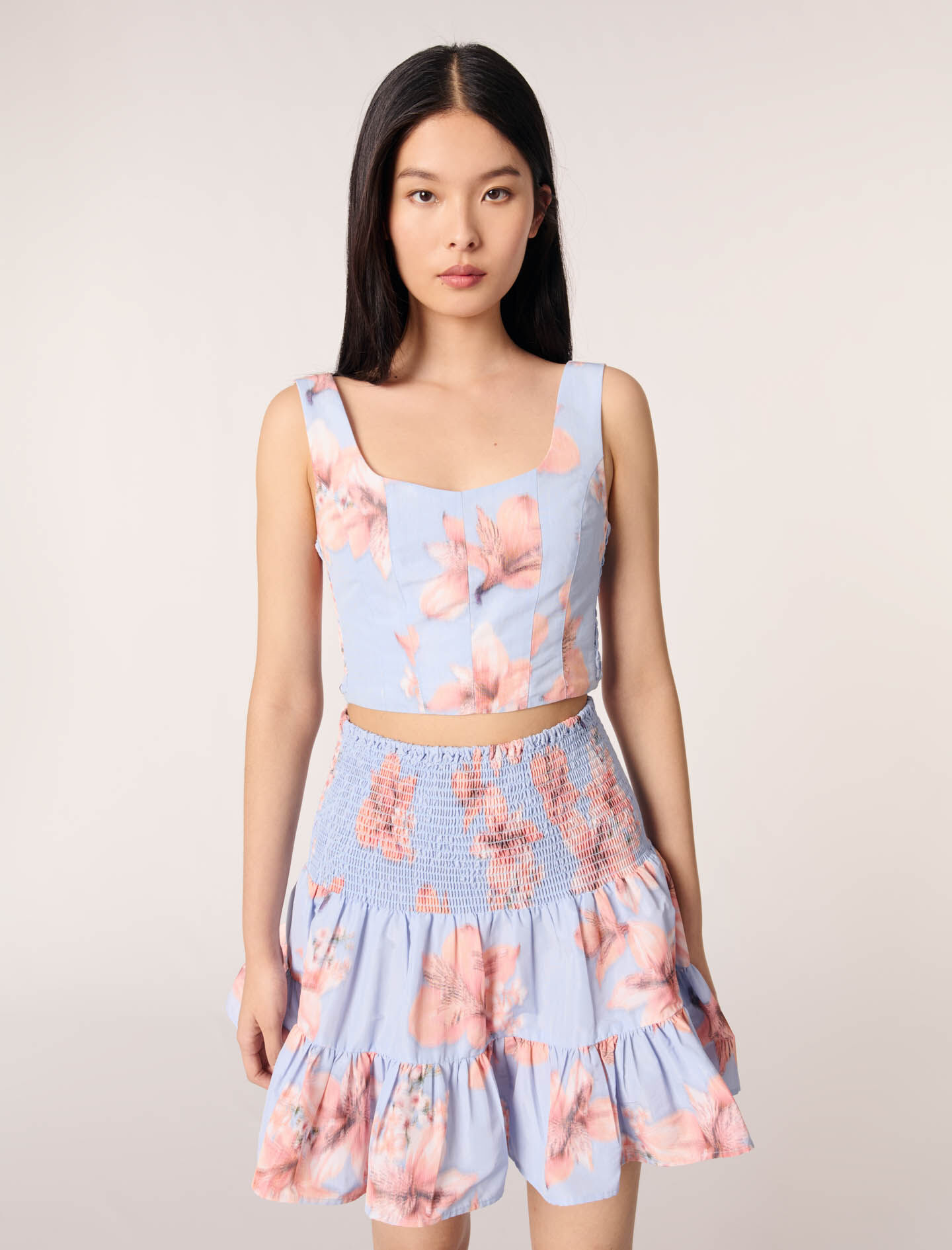 Patterned taffeta flared skirt