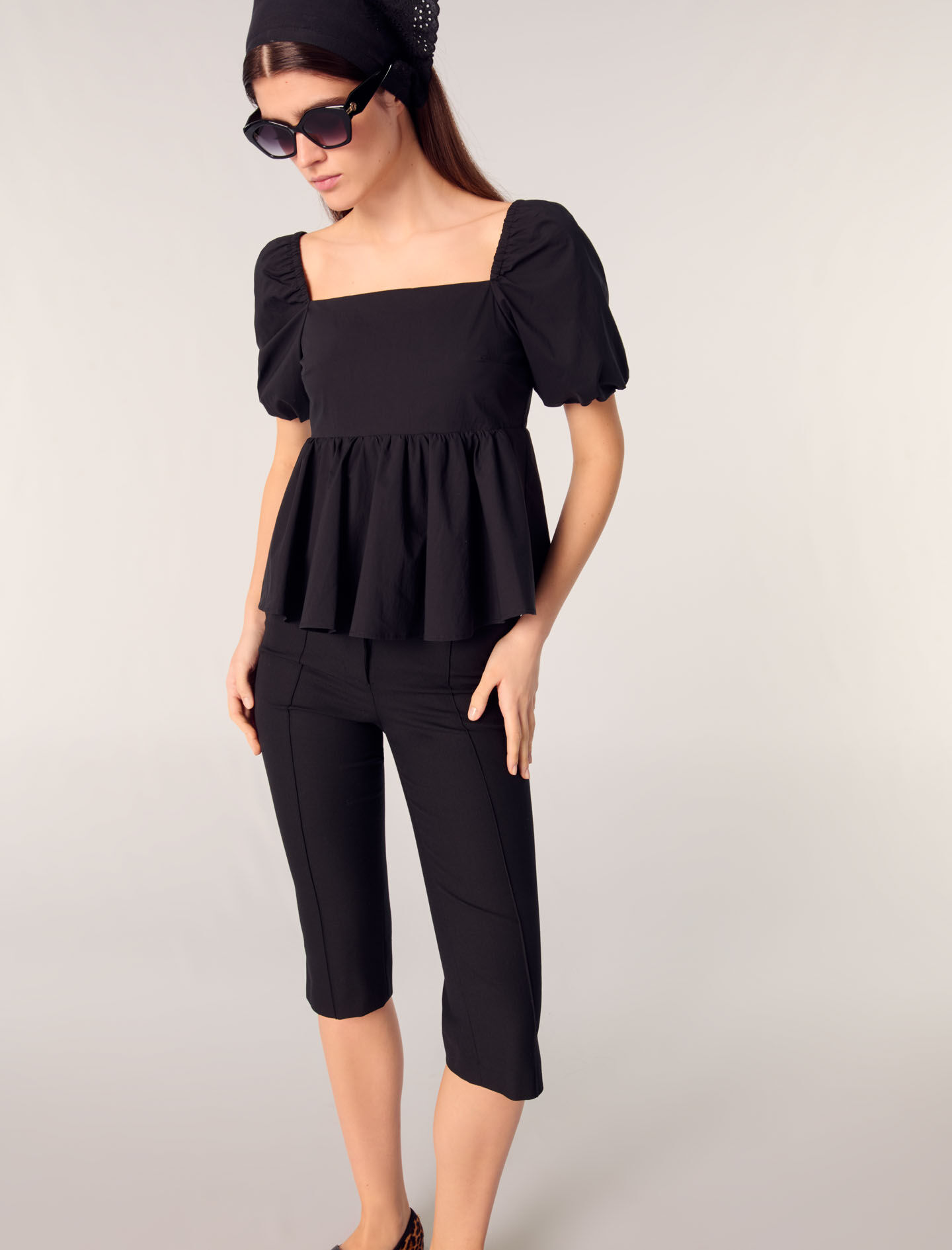 Poplin top with balloon sleeves