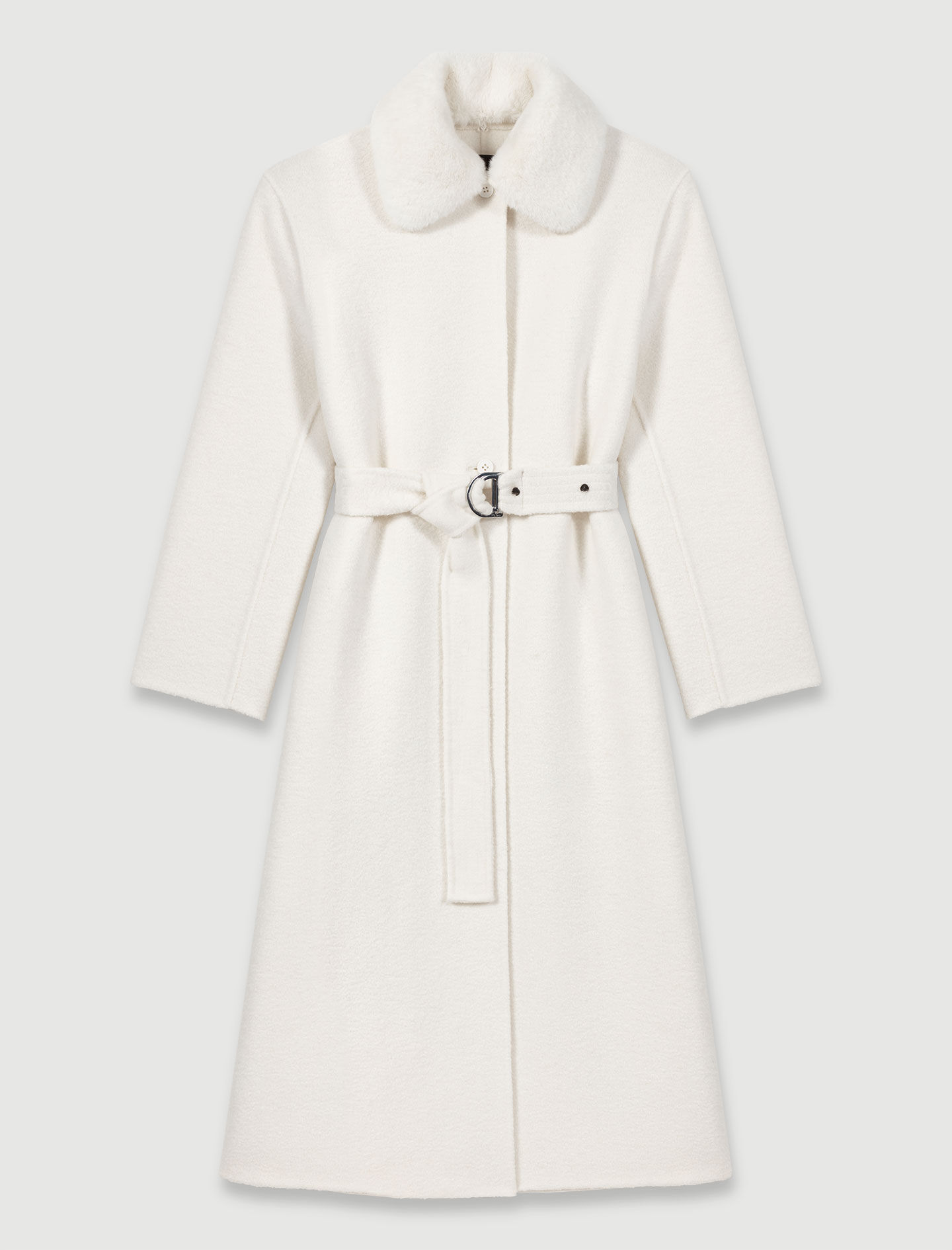 Wool coat with removable collar