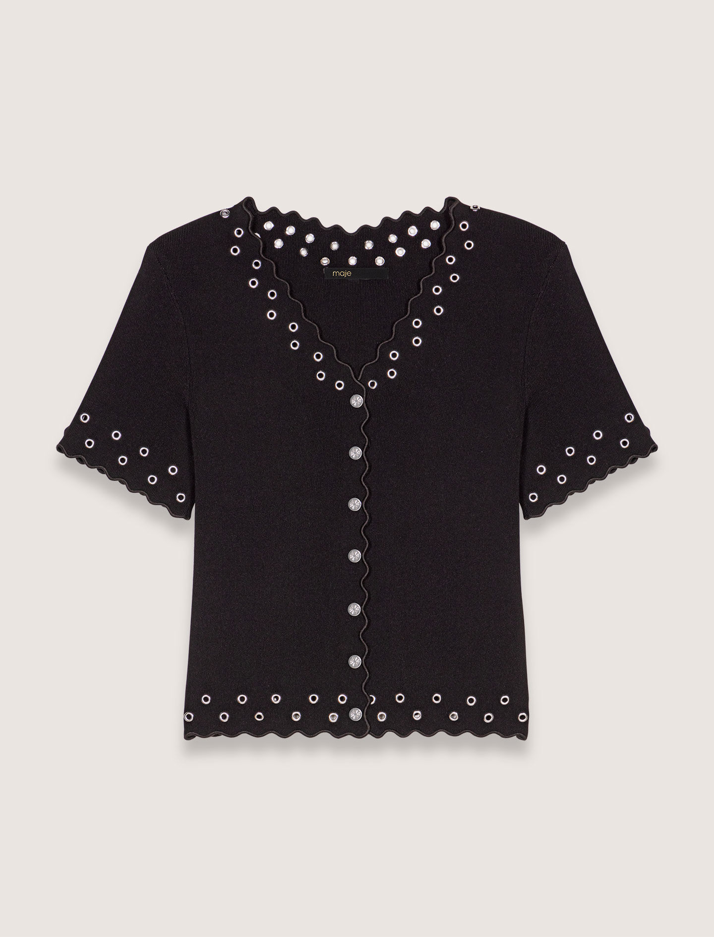 Cropped cardigan with eyelets