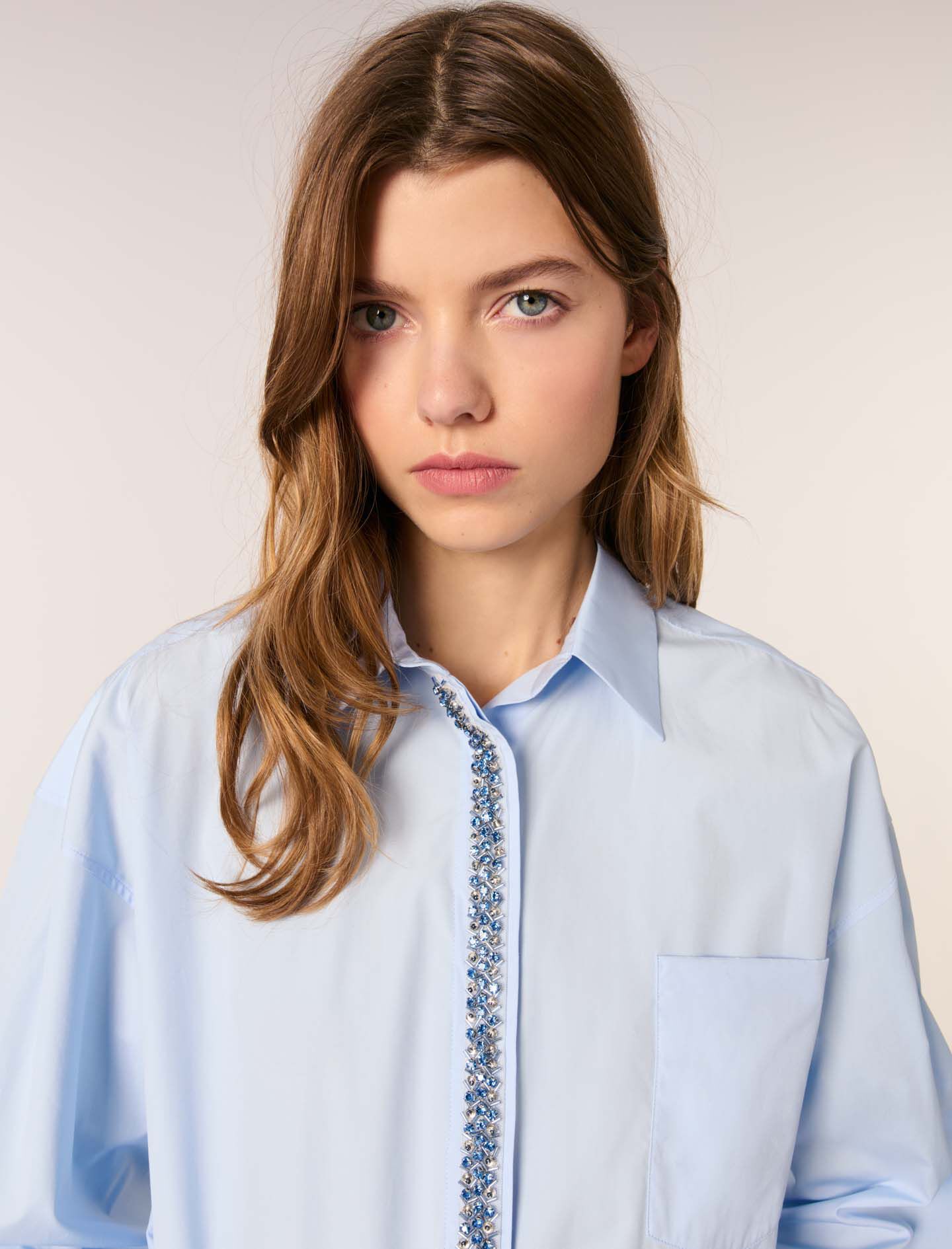 Poplin shirt with rhinestones
