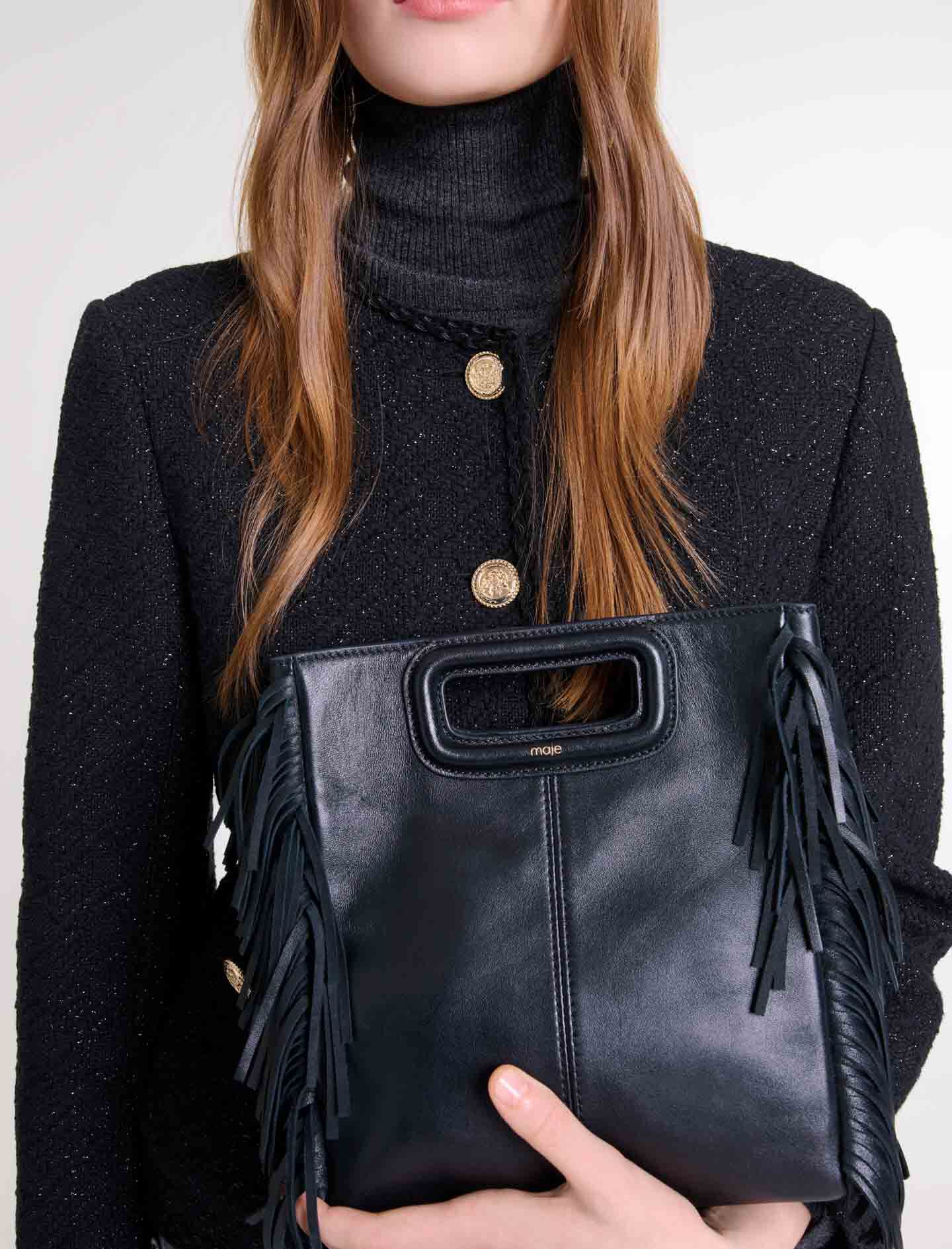 Smooth leather M bag with fringing