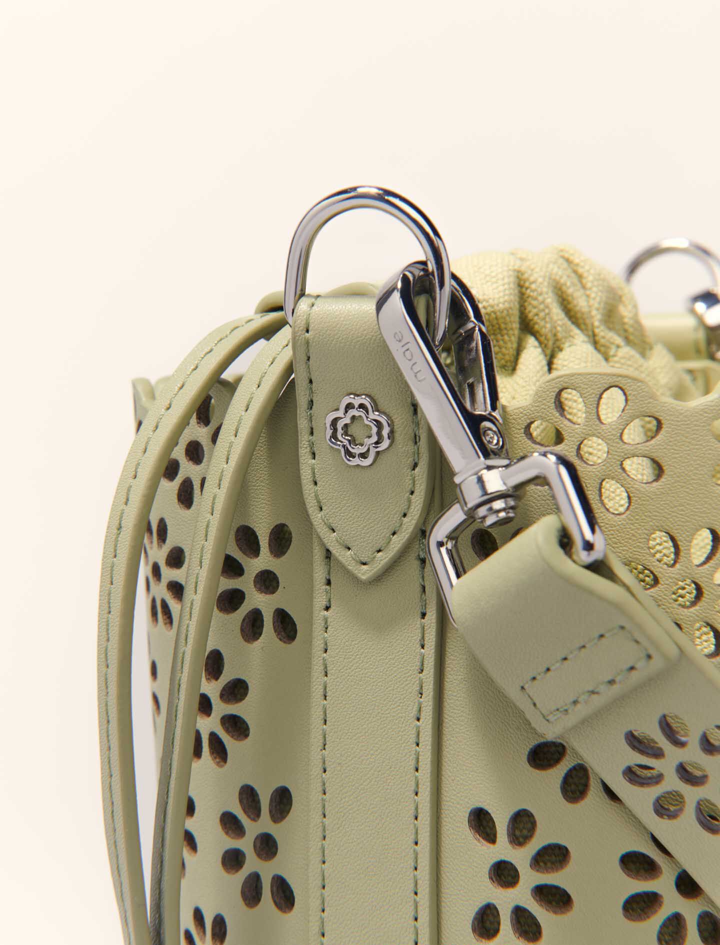 Perforated leather bucket bag