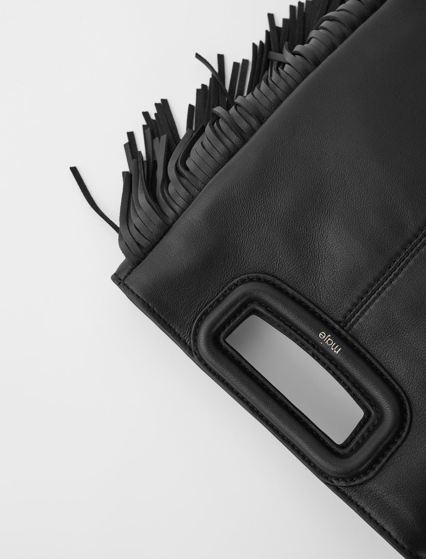 Smooth leather M bag with fringing