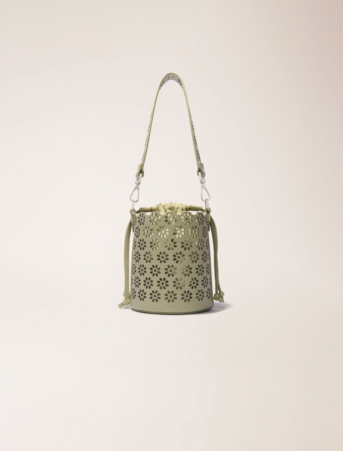 Perforated leather bucket bag