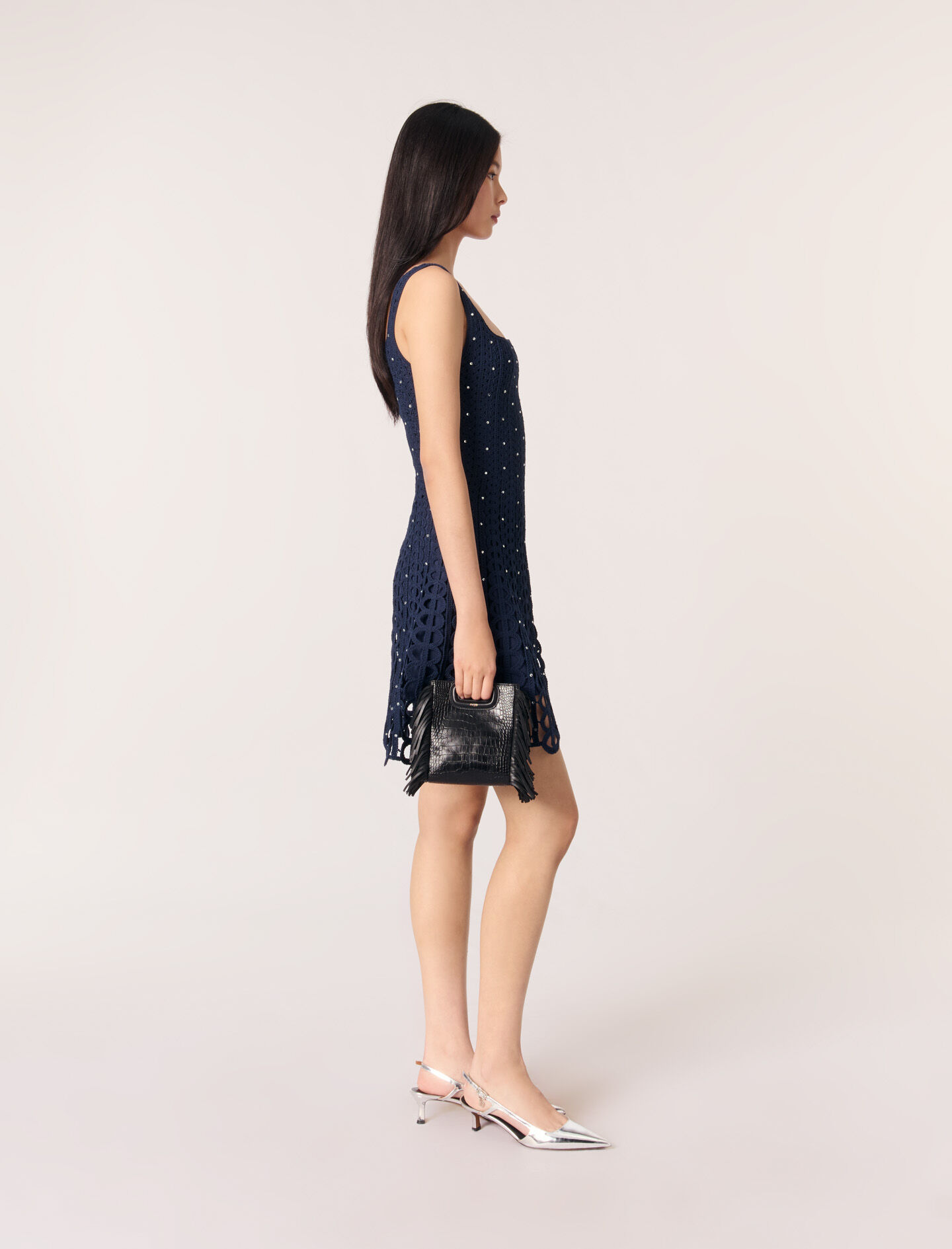 Mini embossed-leather M bag with chain