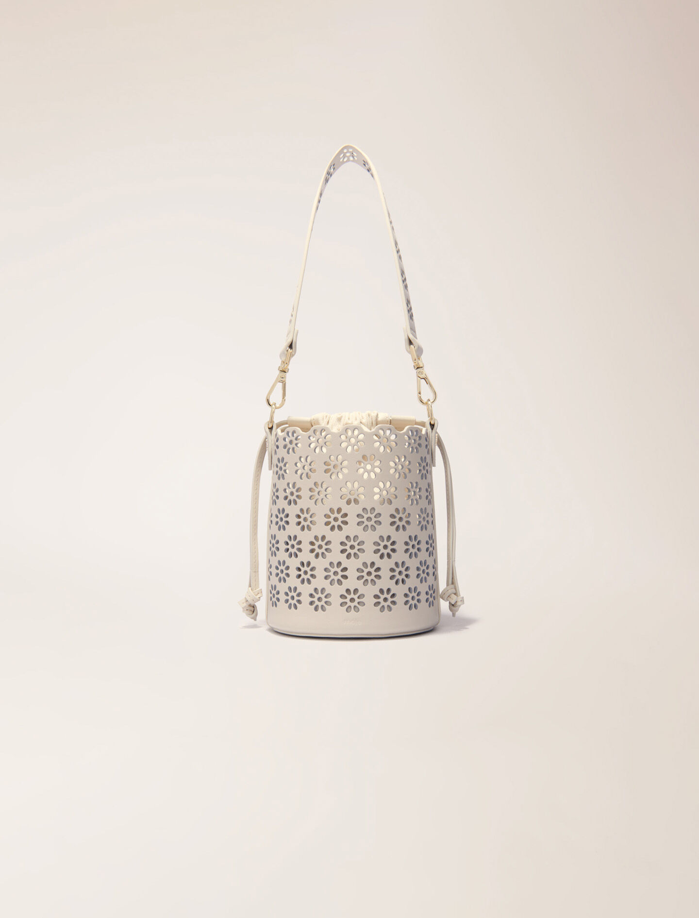 Perforated leather bucket bag
