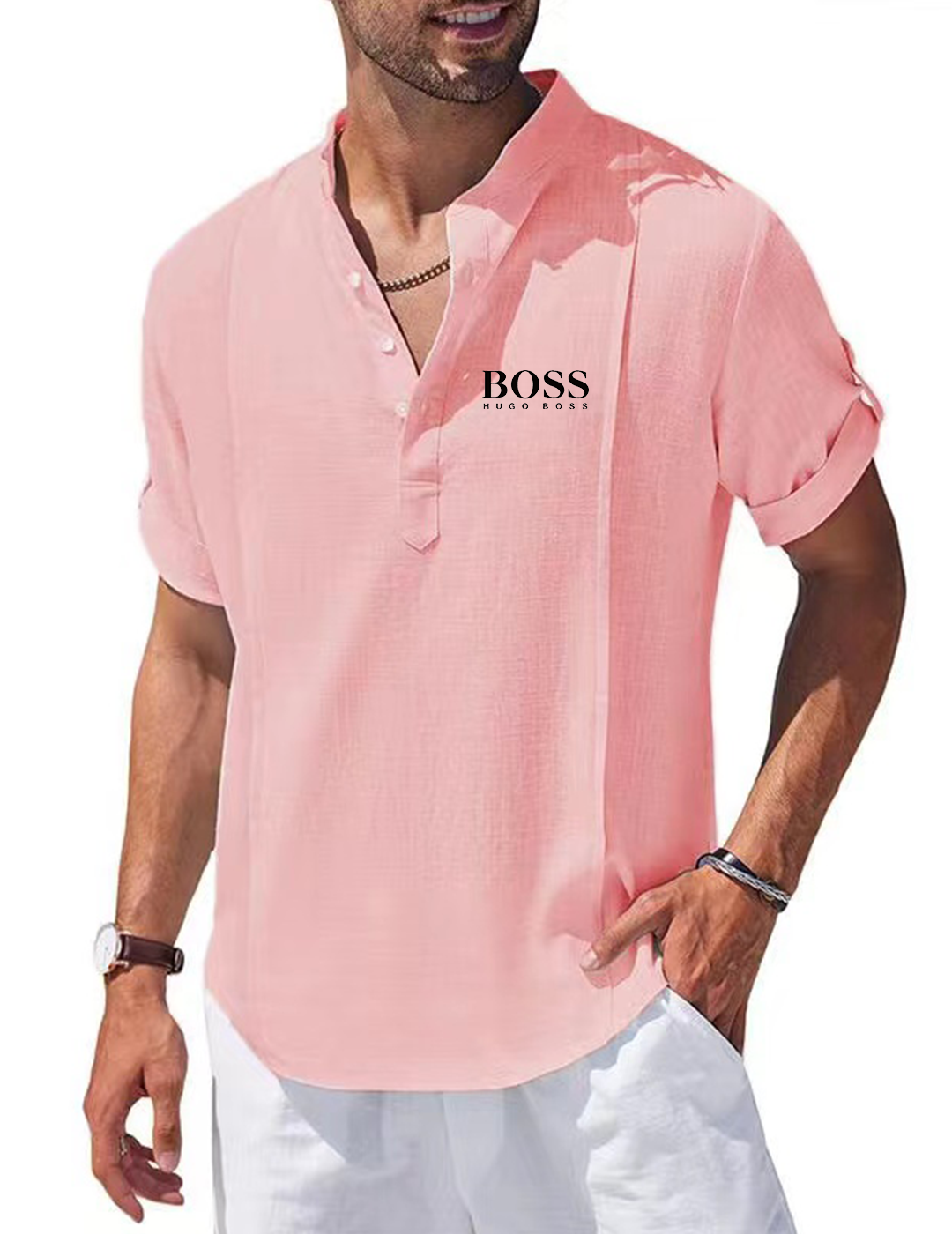 Men's Linen Cotton Henley Shirt Casual Beach Hippie Shirts Short Sleeve T Shirts