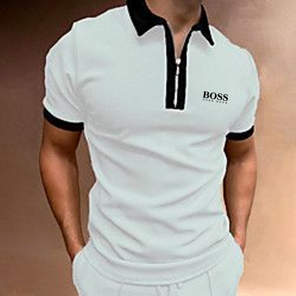 Color block men's casual short-sleeved polo shirt