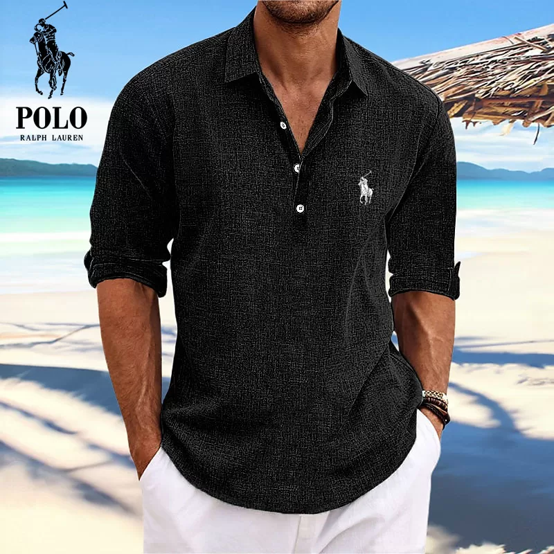 Men's Lapel Beach Long Sleeve Shirt