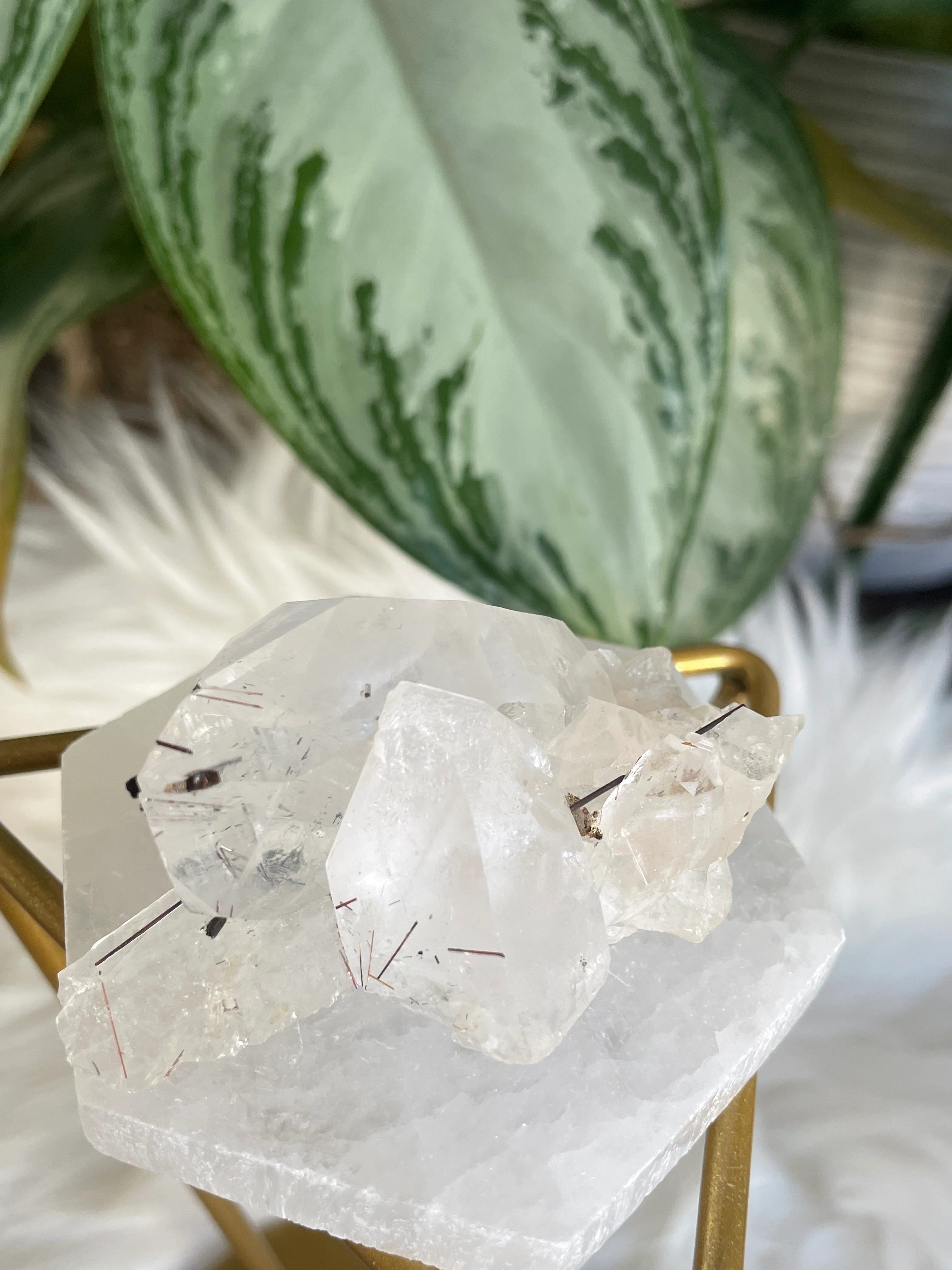 Clear Quartz Cluster Points with Copper Rutile | 185g