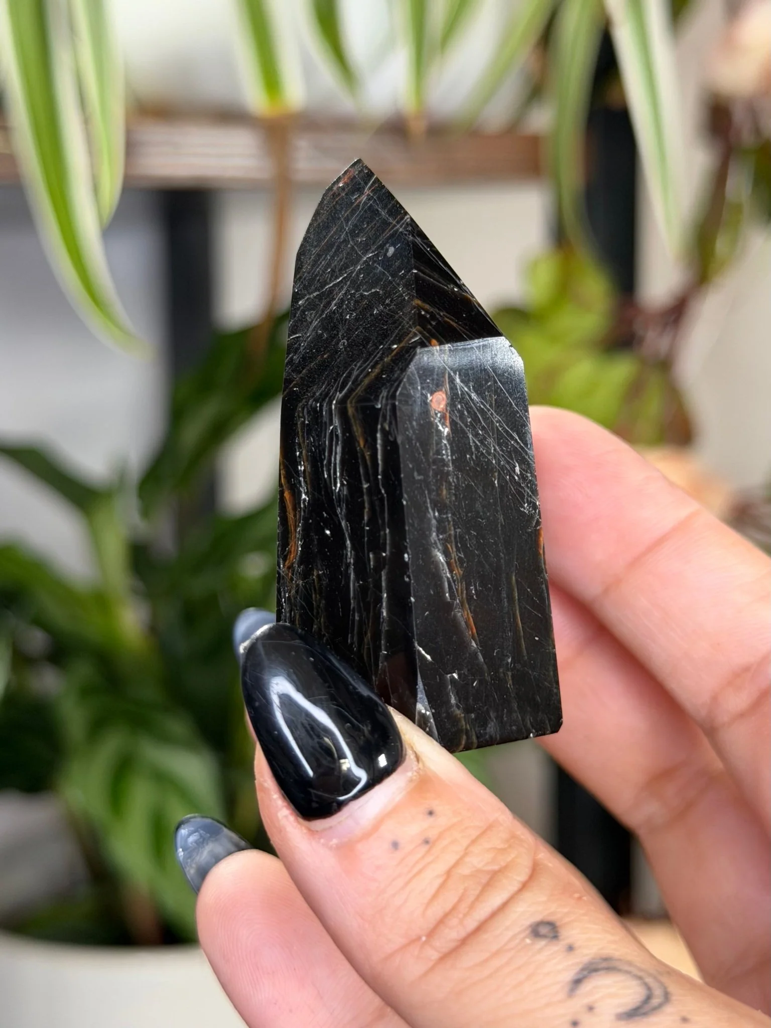 Black Tourmaline Tower with Hematite | 79g