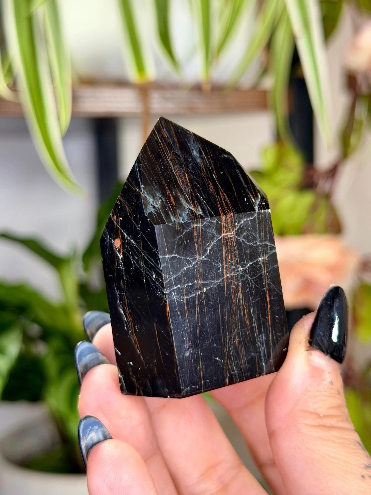 Black Tourmaline Tower with Hematite | 79g