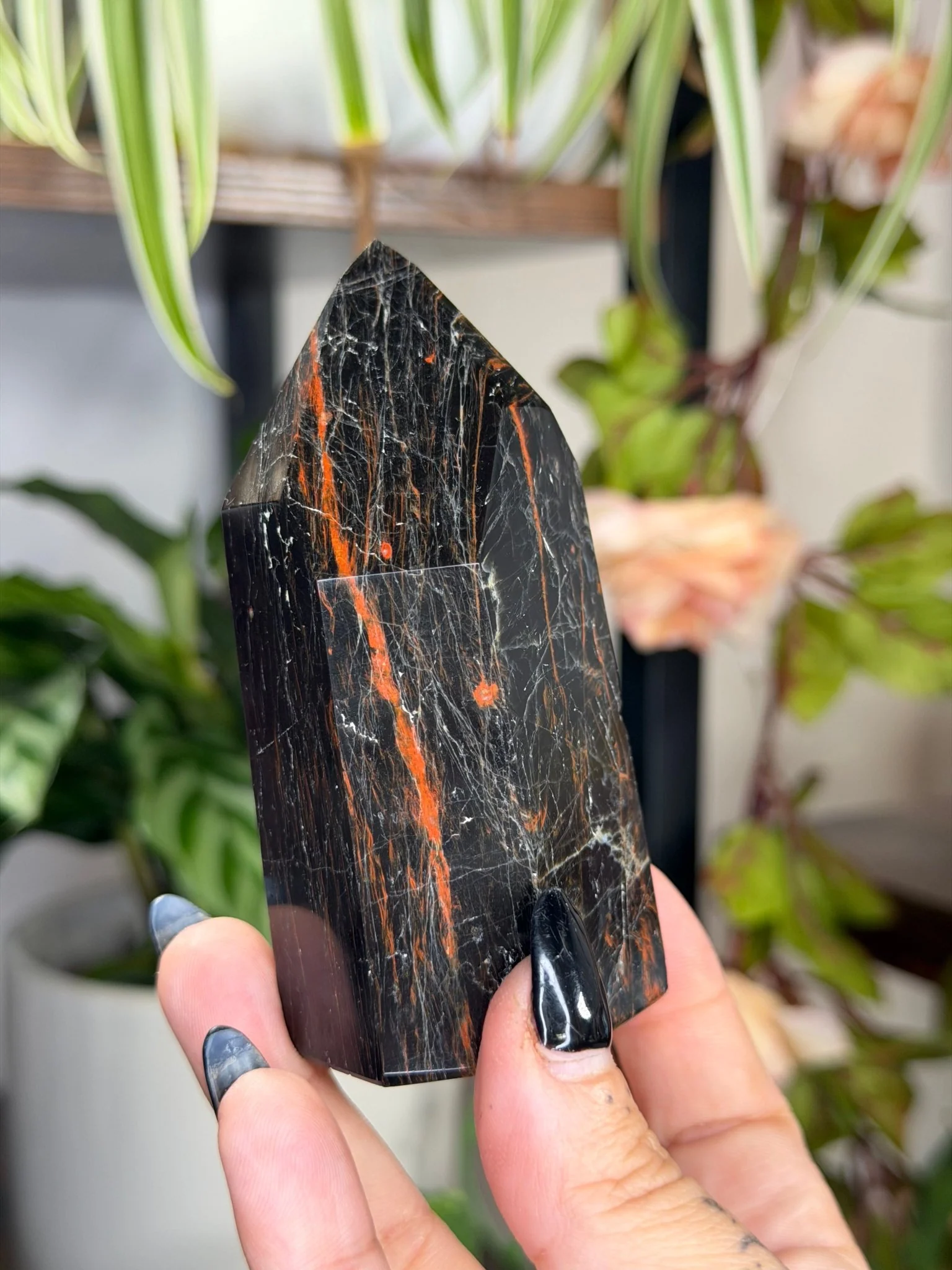 Black Tourmaline Tower with Hematite | 212g