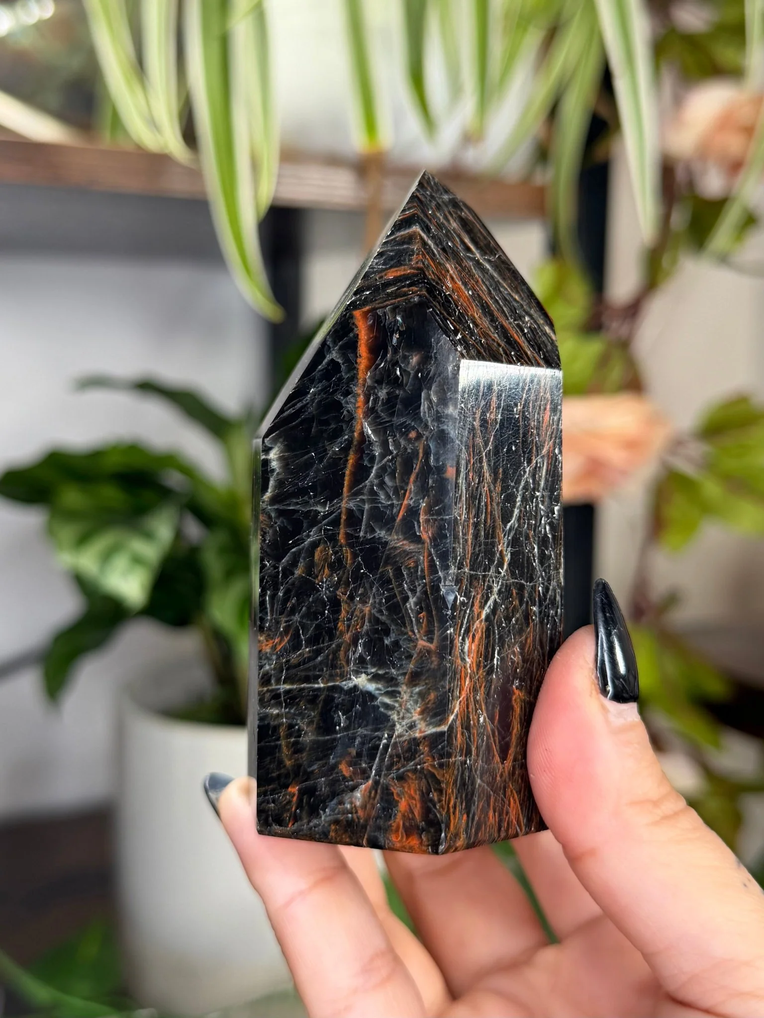 Black Tourmaline Tower with Hematite | 212g