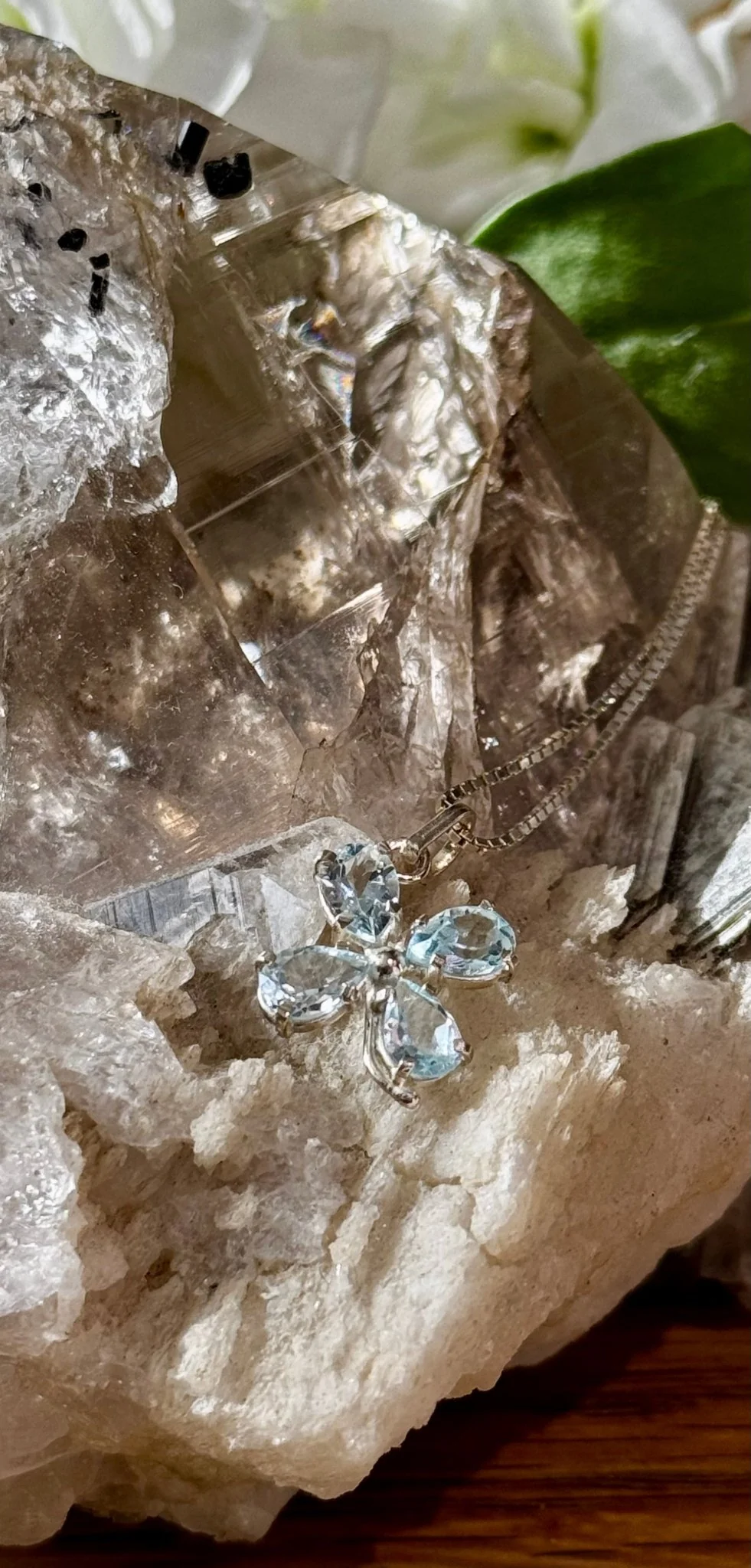 Handmade 925 Silver Blue Topaz Clover Pendant