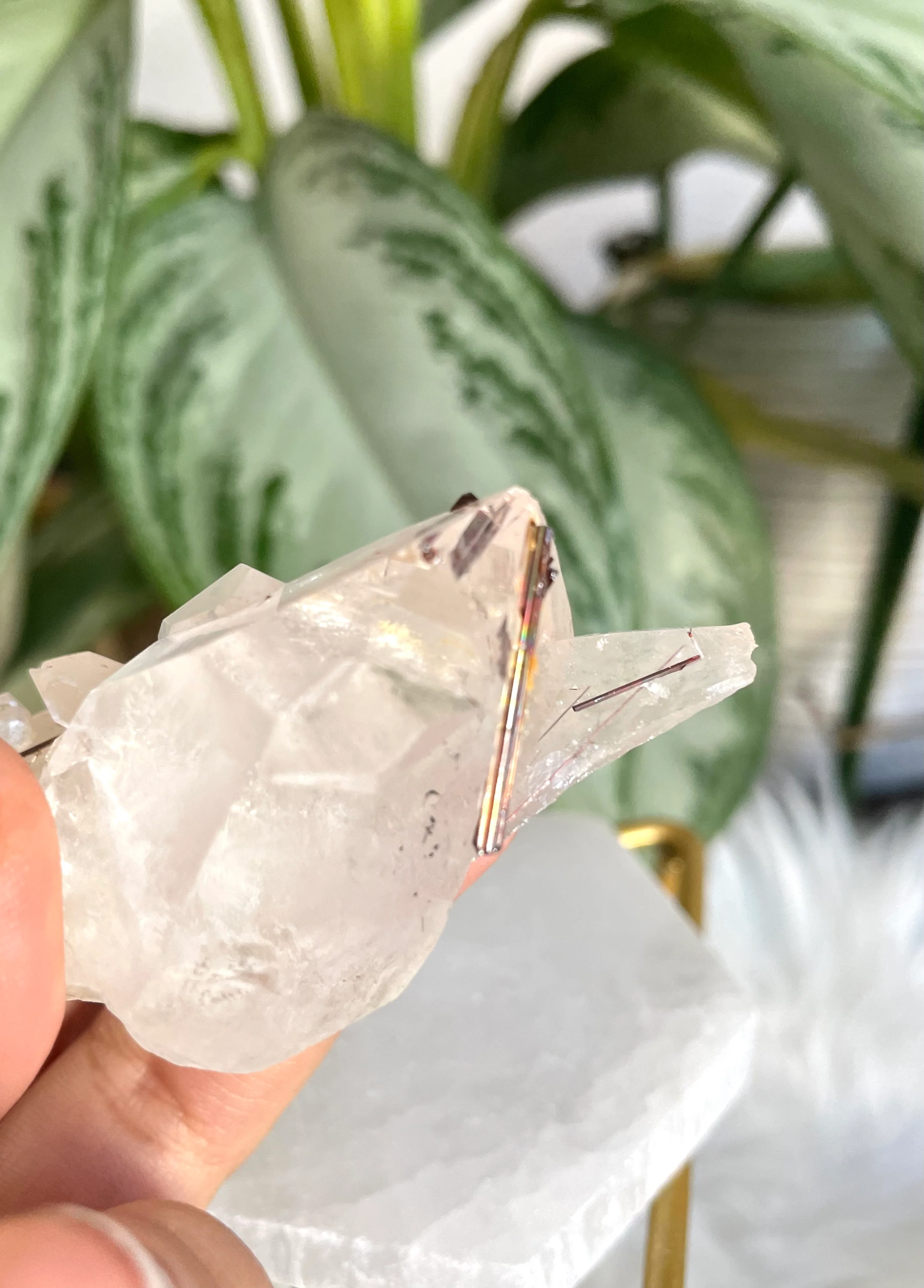 Clear Quartz Cluster Points with Copper Rutile | 185g