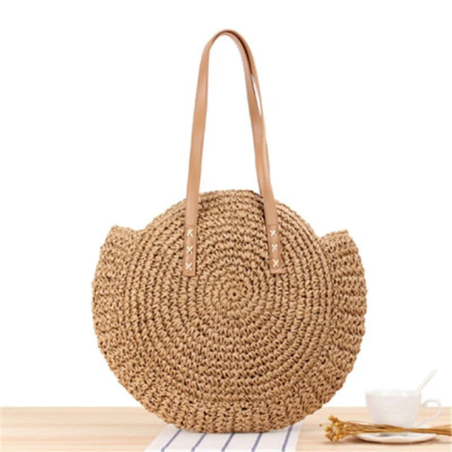 Large Woven Round Boho Bag �C Statement Straw Tote