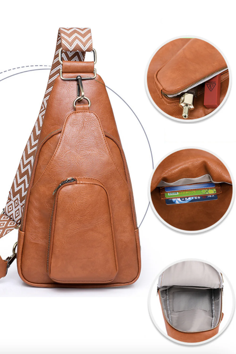 Structured Faux Leather Sling Shoulder Bag