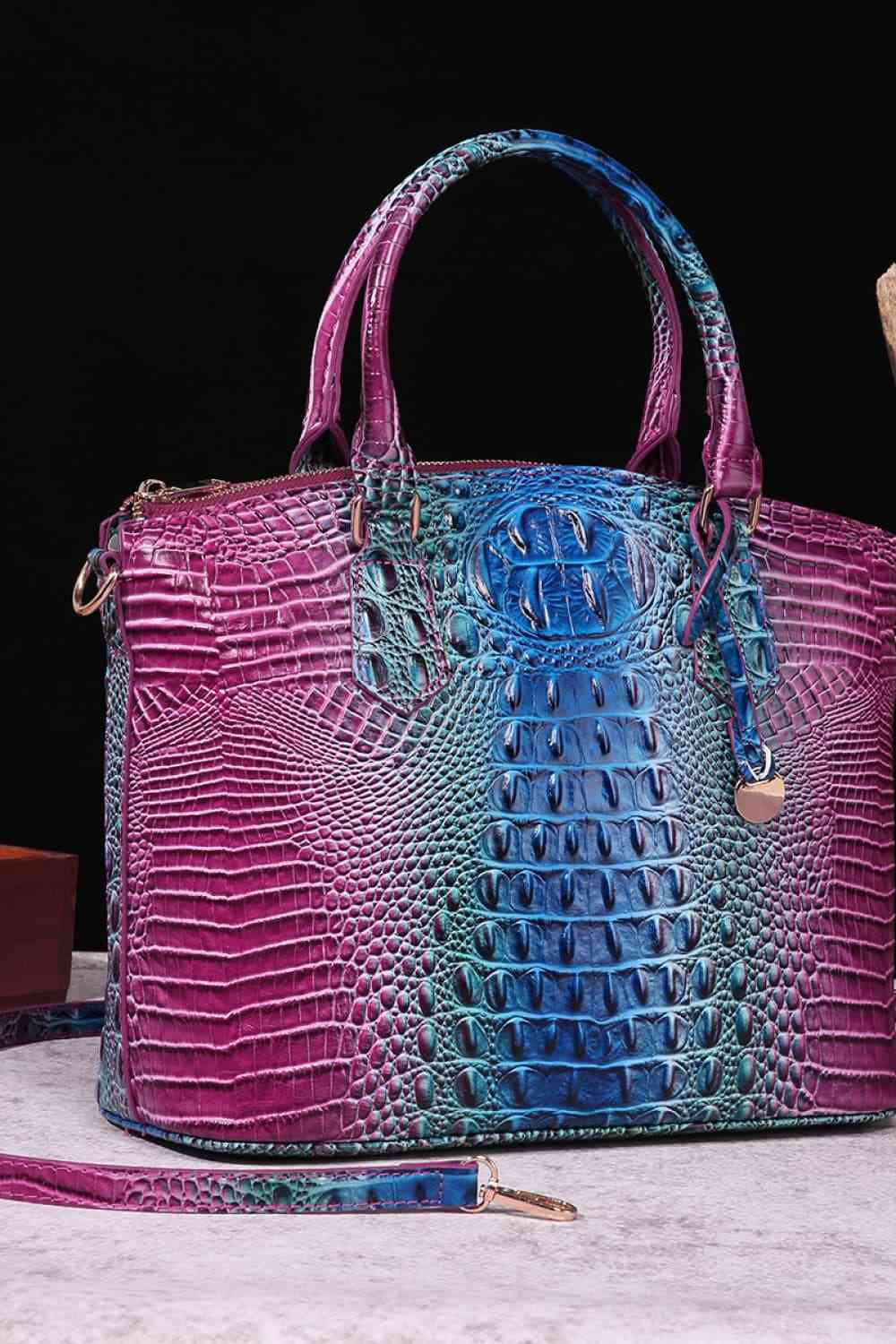 Croc-Embossed Gradient PU Leather Handbag �C Luxe Fade Finish