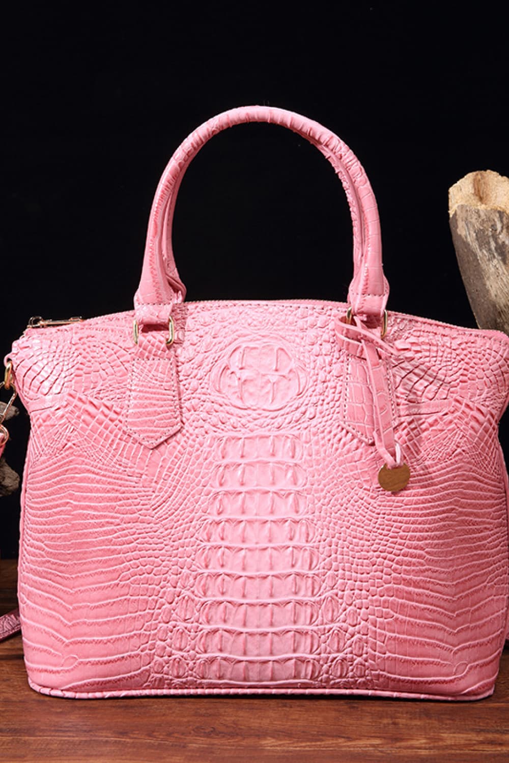 Croc-Effect Structured PU Leather Handbag