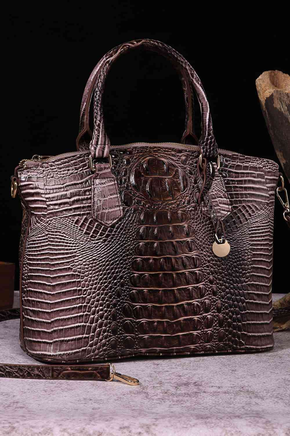 Croc-Embossed Gradient PU Leather Handbag �C Luxe Fade Finish