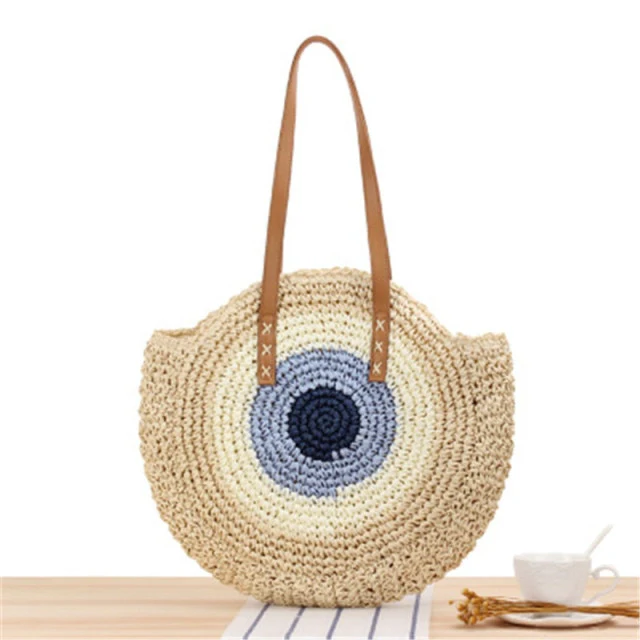 Large Woven Round Boho Bag �C Statement Straw Tote