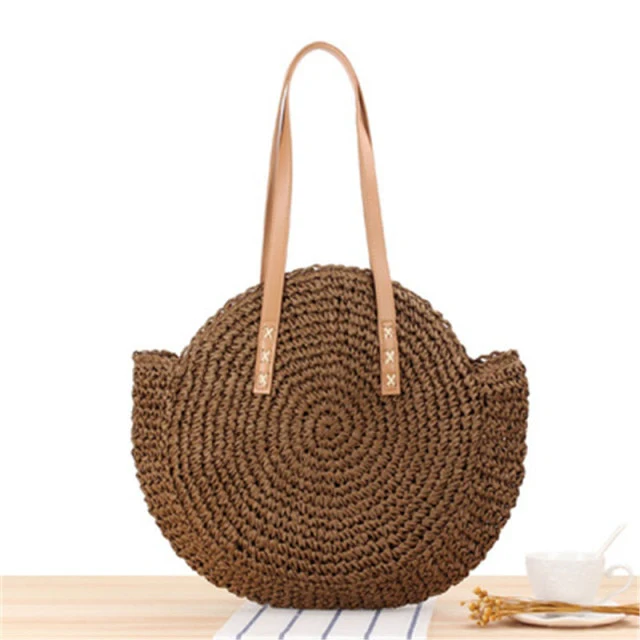 Large Woven Round Boho Bag �C Statement Straw Tote