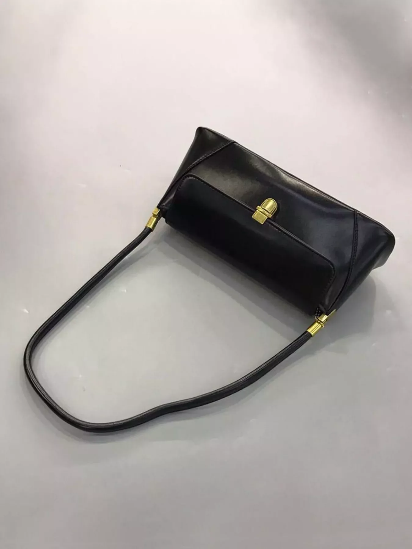 Leather Shoulder Bag with Golden Clasp